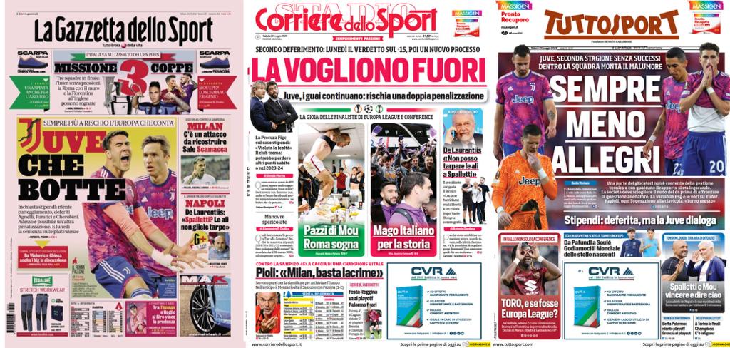 In prima pagina: i quotidiani in edicola oggi, 20 maggio 2023