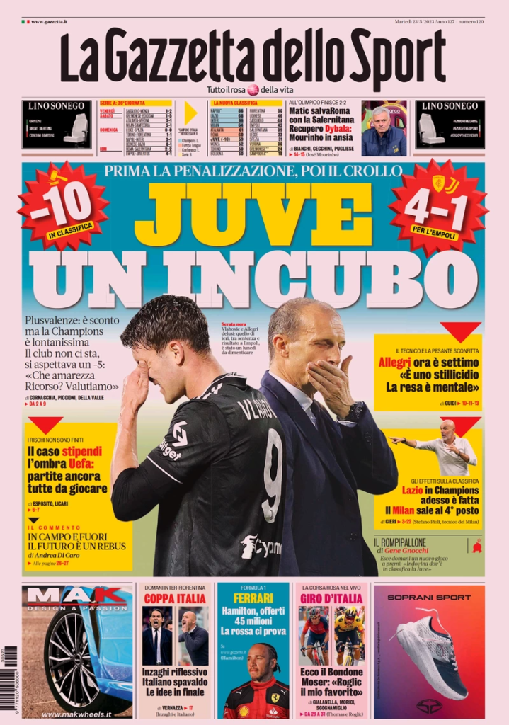 In prima pagina: i quotidiani in edicola oggi, 23 maggio 2023