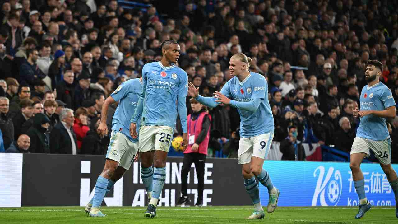 L'esultanza dei giocatori del Manchester City