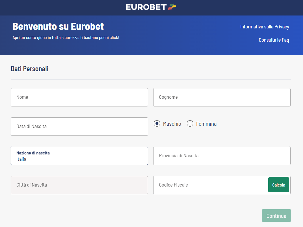 Eurobet registrazione