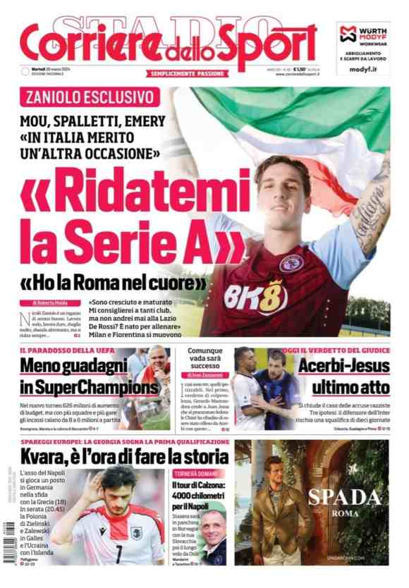 Prima pagina Corriere dello Sport