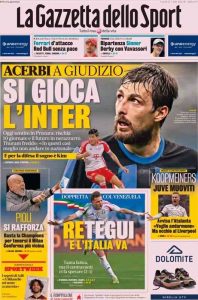 La prima pagina de La Gazzetta dello Sport di venerdì 22 marzo