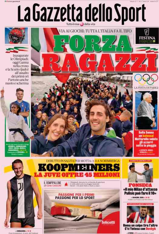 In prima pagina, i giornali in edicola oggi 27 luglio 2024